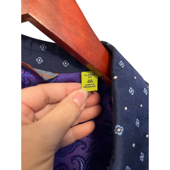 Robert Graham Mens Navy Polka Dot Silk Blazer Jacket Purple Paisley Lining Sz 46 - Picture 7 of 8